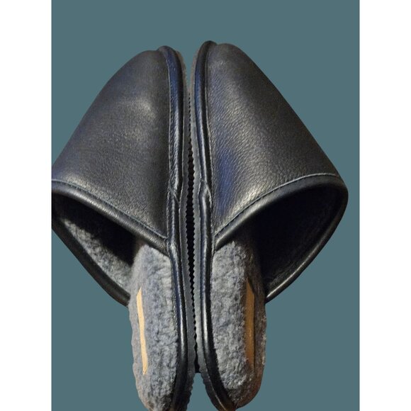 Brooks Brothers Shearling Lined Black Leather Slippers Men Size 9 main image 6